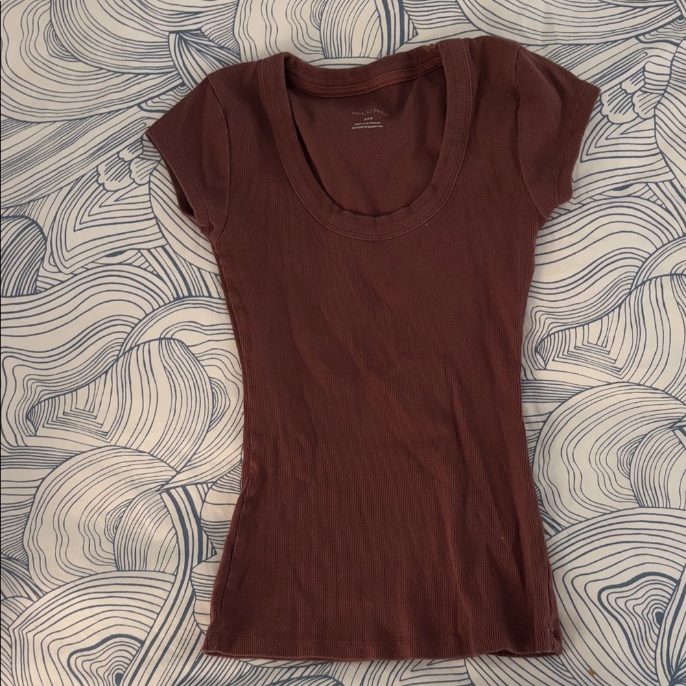 Pilcro Chocolate Brown Scoop Neck Tee